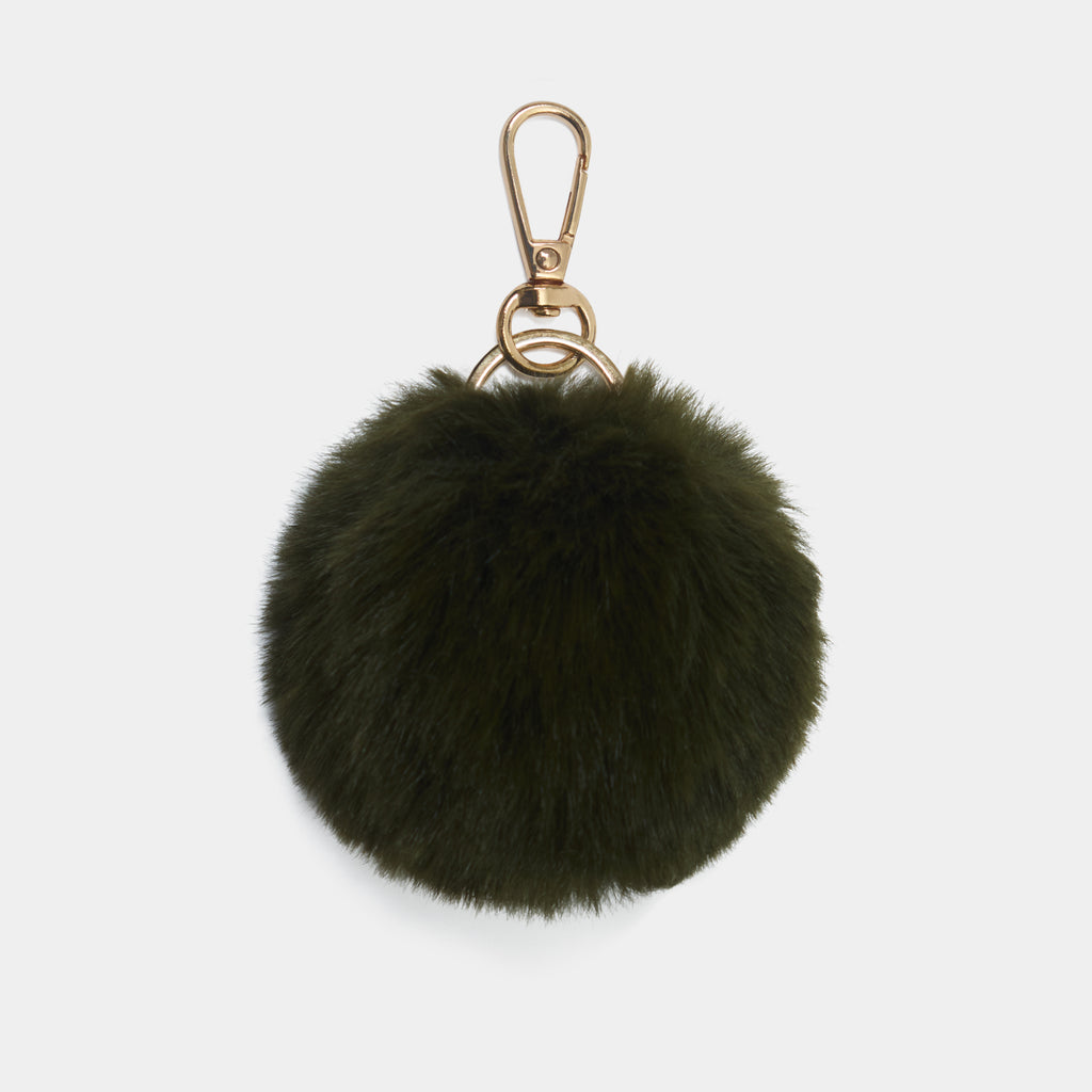Olive Green Pom Pom Keyring