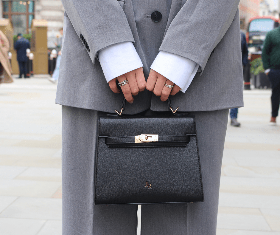 Elena Top Handle Luxe Leather Tote Bag - Black - JLR London