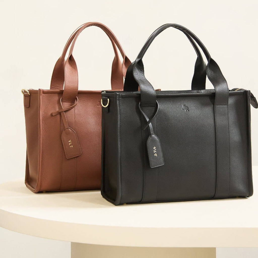 Medium Taylor Luxe Leather Tote Bag - Black - JLR London