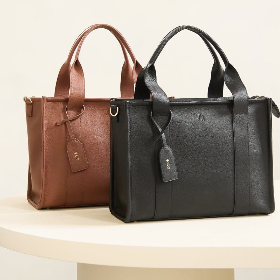 Medium Taylor Luxe Leather Tote Bag - Black - JLR London