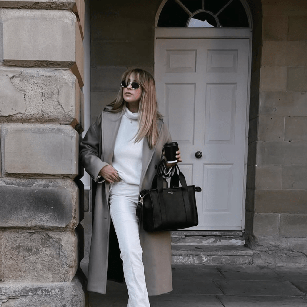 Medium Taylor Luxe Leather Tote Bag - Black - JLR London